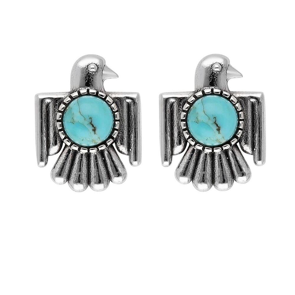 Blue Mohave Turquoise Bird Stud Earrings | 925 Sterling Silver